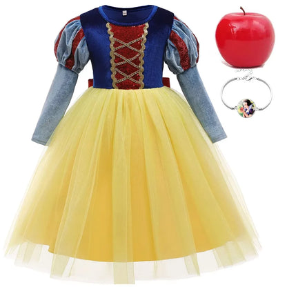 Halloween New Movie Snow White Princess Dress Girl Cosplay Yellow Snow White Party Yellow Stripe Dress Accessories Suit