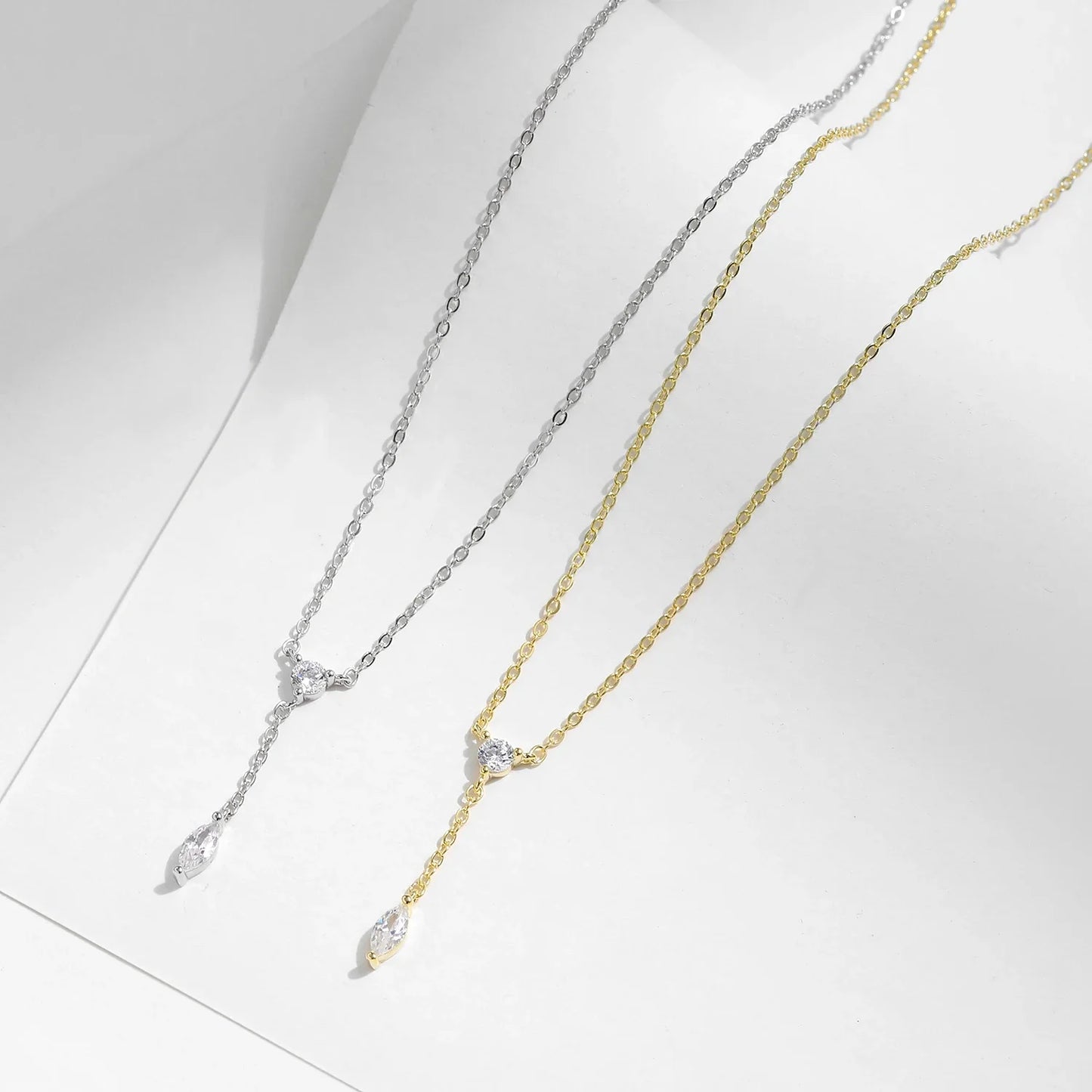 925 Sterling Silver Dainty Y Shape Round & Rhombic Fashion Pendant Necklace For Women Chain Necklace Trendy Jewelry Gift