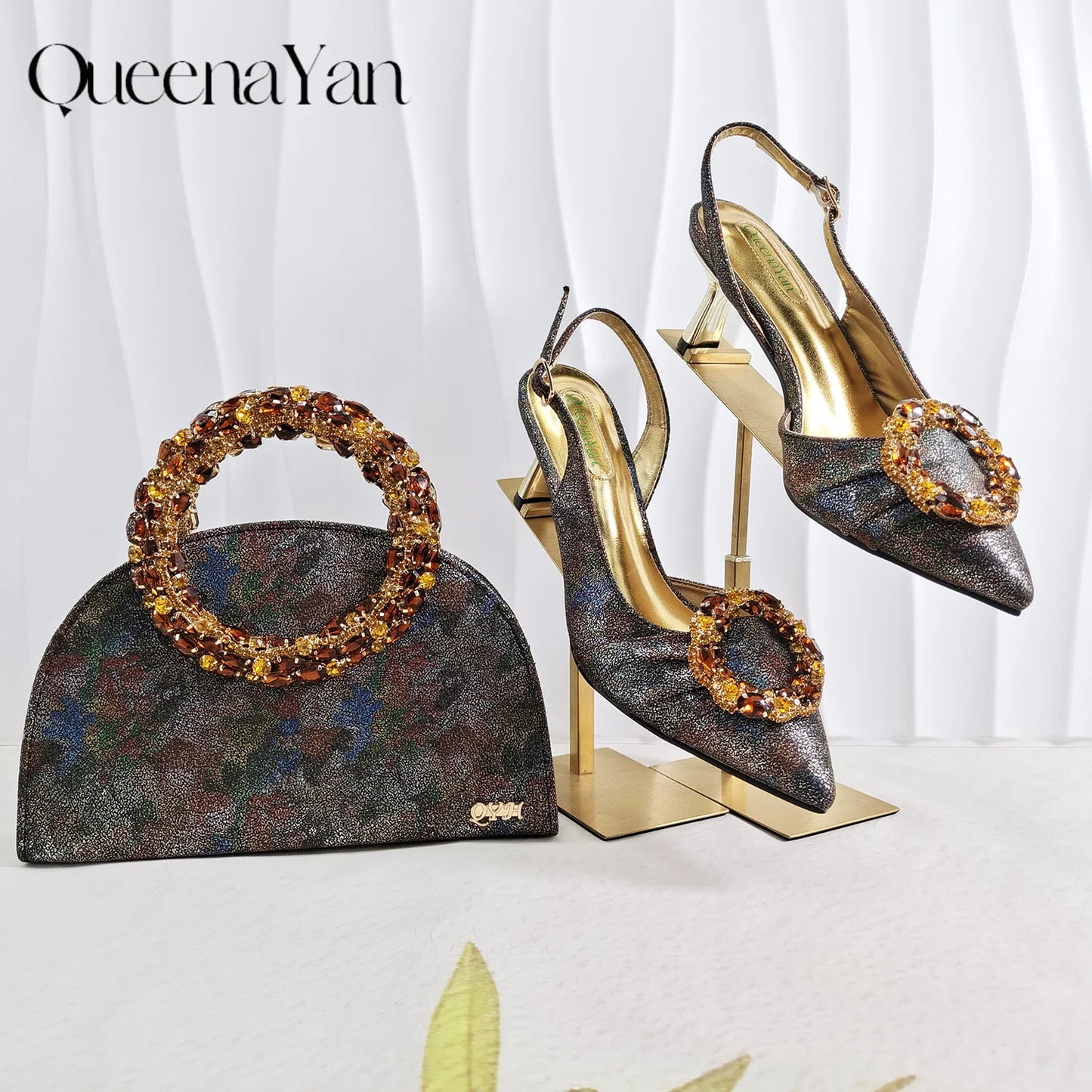 European and American high-end women's shoes with garland diamond clutches, pointed shoes Nigerian wedding shoes and bag
