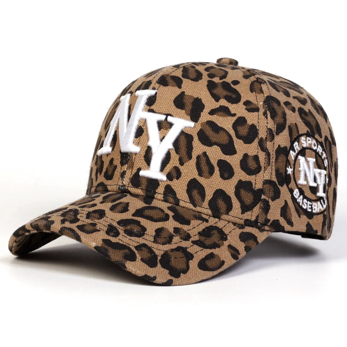 Leopard Print Baseball Cap with New York Embroidery Adjustable N.Y. Cotton Hat for Men and Women Casual and Sporty Look