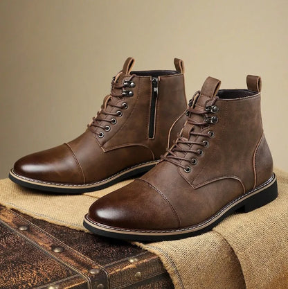Brand Men High-top Leather Boots Classic Chelsea Boots Lace Up Pointe End Ankle Boot Men's Business Dress Boots Botas Masculinas