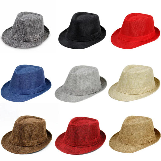 Summer Fedoras for Men Middle old aged Cap Linen Panama Solid  Jazz Hat Cowboy  Men's Women's  British Party Sun Hat