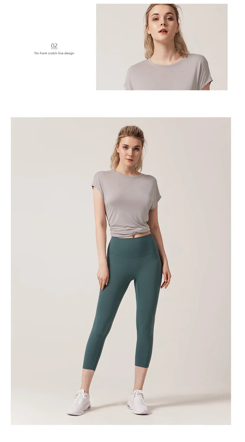 Women's Split Side Yoga Top Sexy Open Back Fitness T-shirt Loose Fit Workout Tee Running Sports Cover Gym Wear Woman Clothing