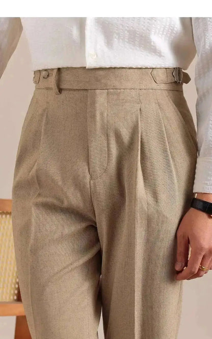 High Waist Linen Suit Pants Men Breathable Straight Leg Office Trousers Men Pantalon Costume Homme Men's Social Trousers