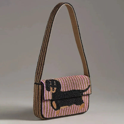 Beaded Bag Animal Edition Dachshund Embroidered Handbag Fashionable Beadwork Clutch Purse Mini Shoulder Bag for Women