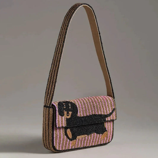 Beaded Bag Animal Edition Dachshund Embroidered Handbag Fashionable Beadwork Clutch Purse Mini Shoulder Bag for Women