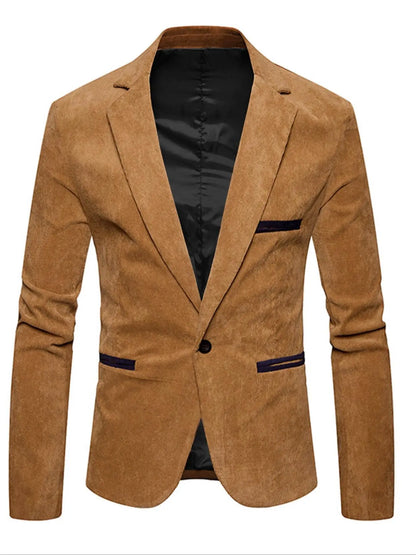 Men's Corduroy Blazer Jacket Medium Thick Business Suit Spring & Fall Season Fitted Design Woven Fabric Style