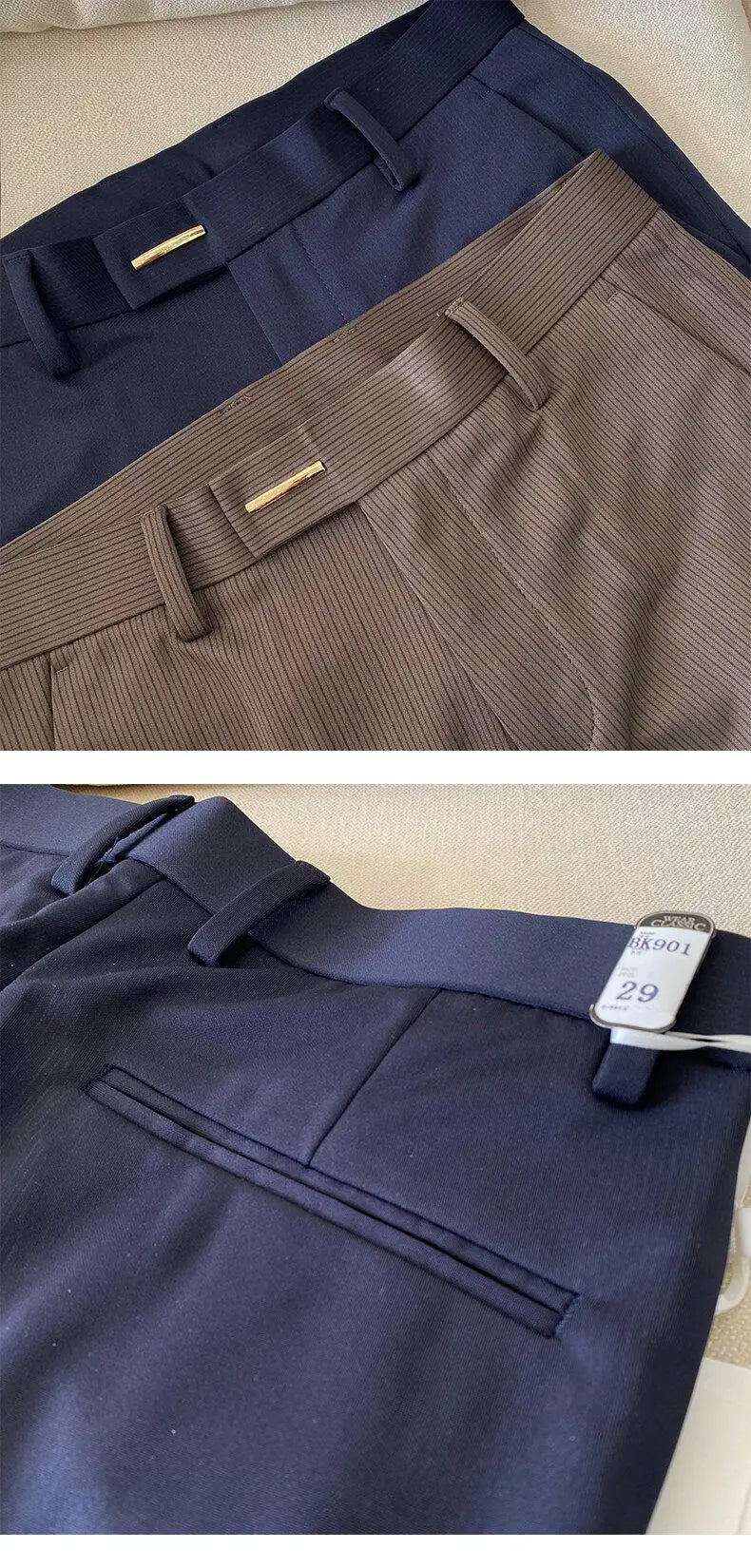Spring Trousers for Men Slim Fit Straight Leg High-end Feel Business Casual Pants Striped Elegant Formal Dress Long Pants