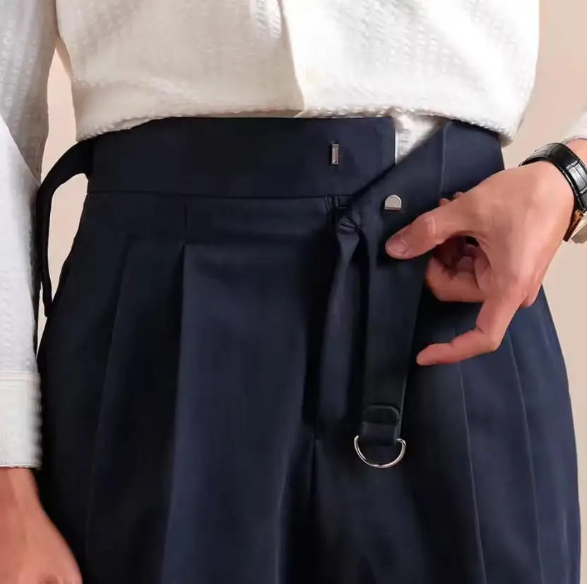 Men Pant Trousers Business Pure Cotton Casual Double Pleated High Waist Breathable Casual Formal Pants Men Social Trousers