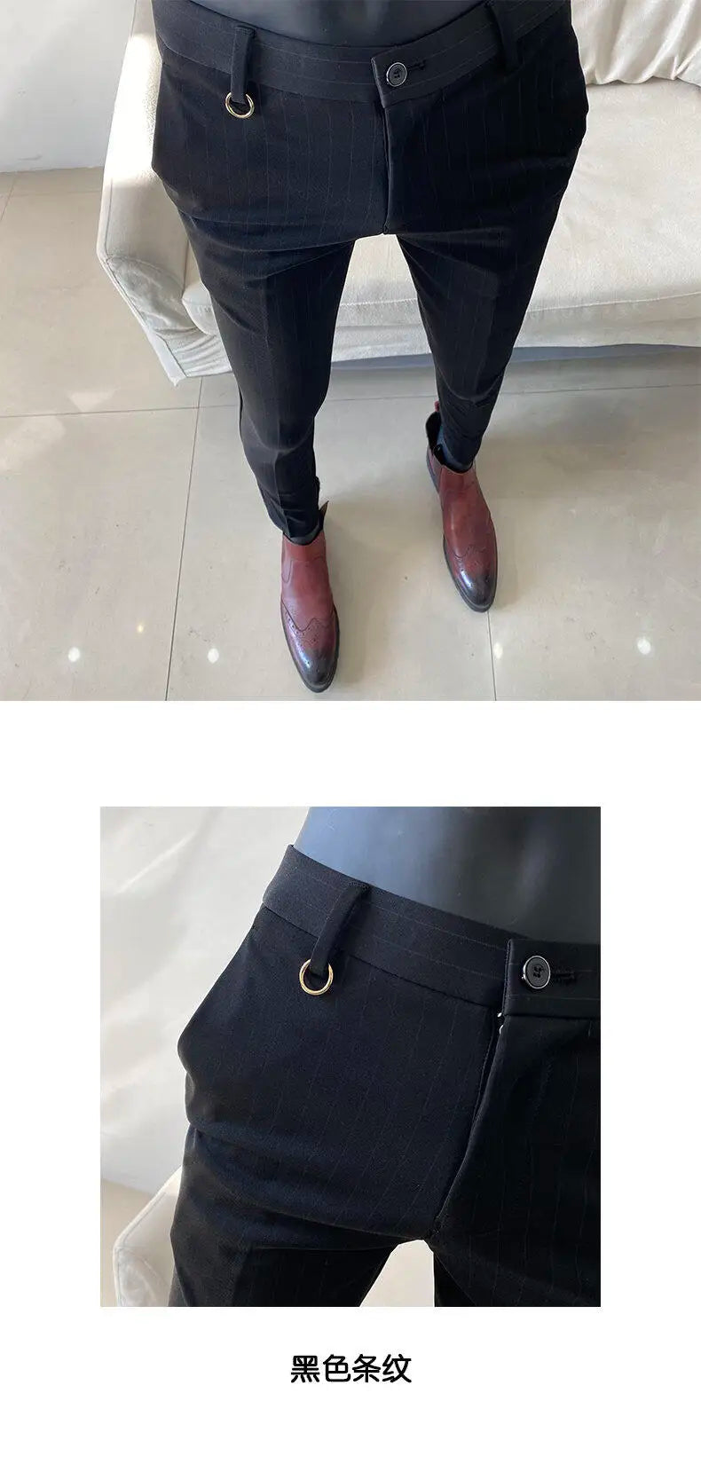 High Quality Striped Suit Pants 2025 Men Elegant Slim Fit Tight Trousers Men Office Party Business Casual Slim Fit Dress Pants