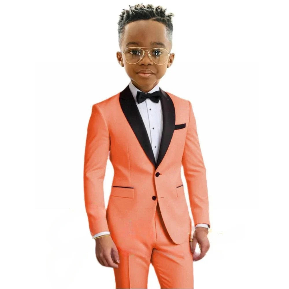 Hot Sale Boy's Solid Suit Set 2 Pieces Jacket Pants Formal Shawl Lapel Kids Tuxedo For Birthday Party School Performance Wear