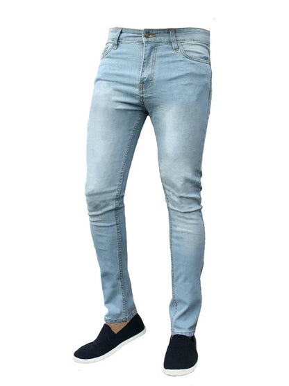 New High Quality Classic Style Slim Jeans Pants for Men Street Pants Male Stretch Denim Trousers Light Blue Skinny  Pencil Pants