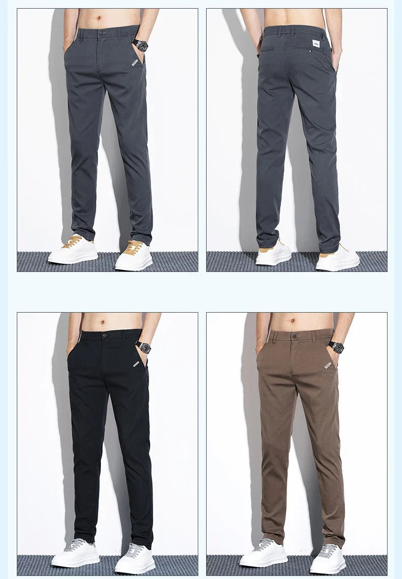Thin Men's Pants Spring Summer Straight Casual Pants Lyocell Fabric Fashion Slim Stretch Korean Trousers Solid Color 2025 New