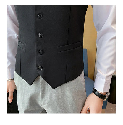 Top Quality Men's Business Casual Slim Vest Fashion Designer Men Classic Solid Color Single Breasted Sleeveless Vest Size 5XL-M