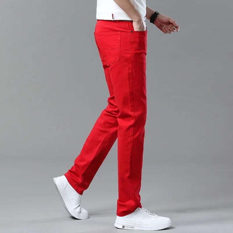 98% Cotton 4 Colors Stretchy Jeans Men's Mid-waist Straight Pencil Denim Trousers Brand Clothing Personality Fashion Male Pants