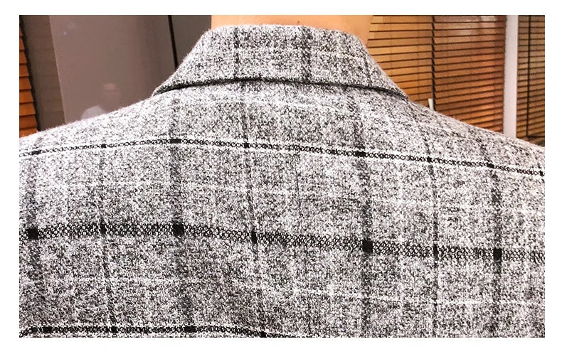 Men Checked Suit Jacket 2023 Spring New Linen Slim Suit Jacket Fashion One-button Business Casual Jacket Large M-5XL Suit Jacket