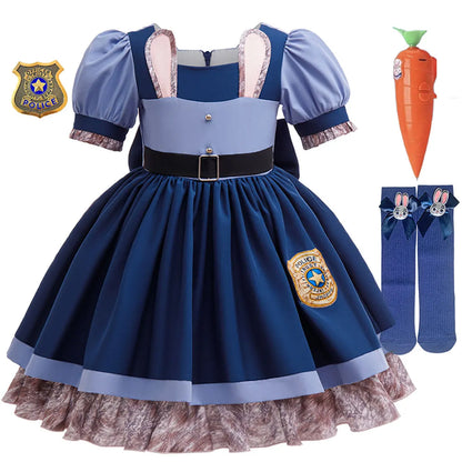 2026 New Movie Zootopia 2 Brave Bunny Adventure Carnival Baby Girl Role Play Judy Hopps Rabbit Officer Uniform Dress Suit