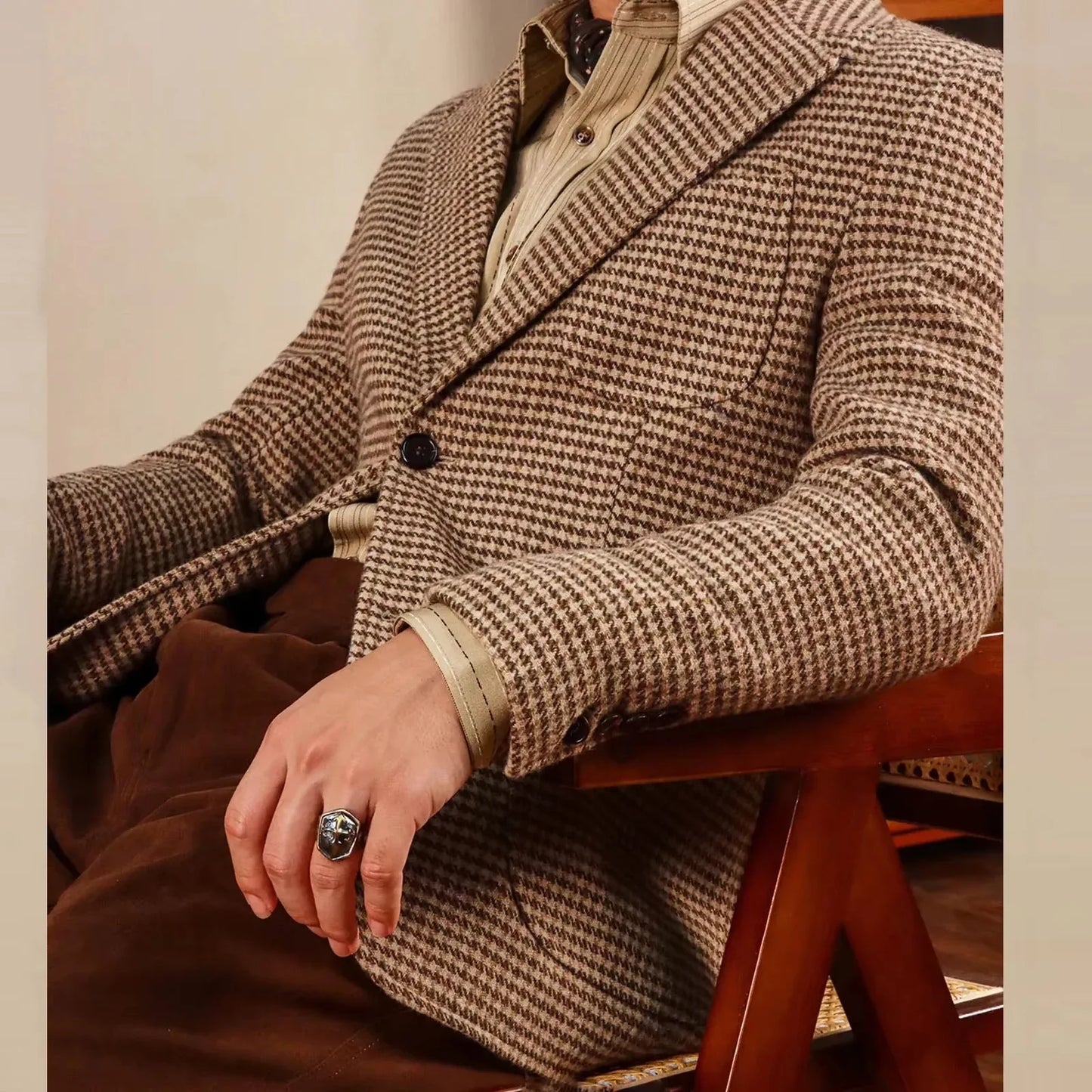 Men's Retro Suit Jacket English Style Casual Men's Large Size Jacket British Gentleman Wool Suit Trendy Tweed Houndstooth Suits
