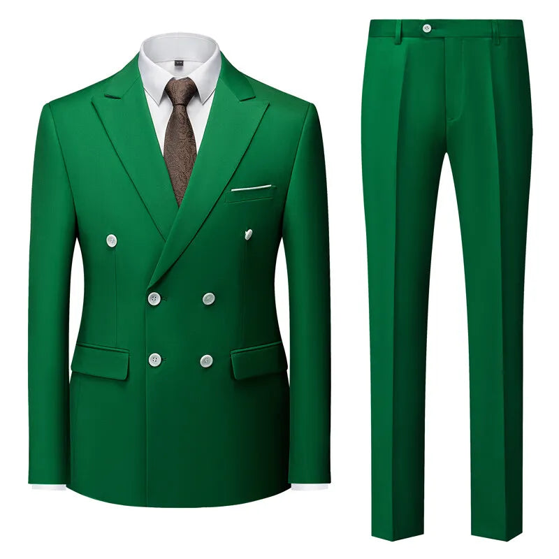 ( Jacket+ Pants ) Men's Slim Fit 2 Piece Suit Double Breasted Business Wedding Prom Tuxedo Suits Blazer & Pants Set