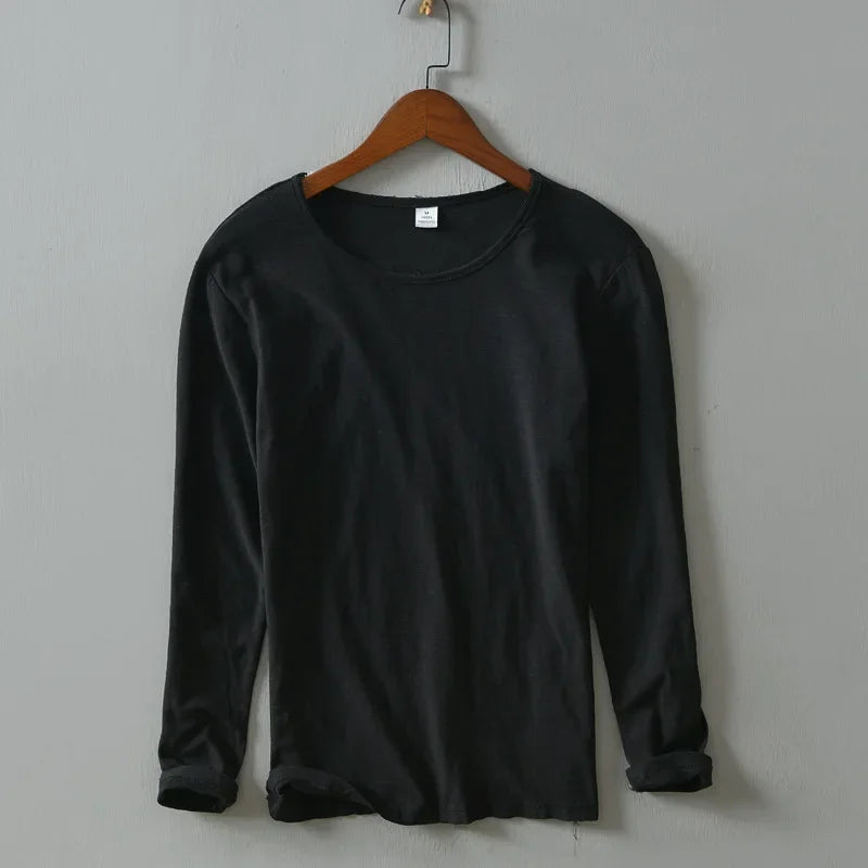 New  Autumn Solid Color Long-sleeved T-shirt Men's Casual Bottoming T-shirt Male Cotton Crew Neck T-Shirt