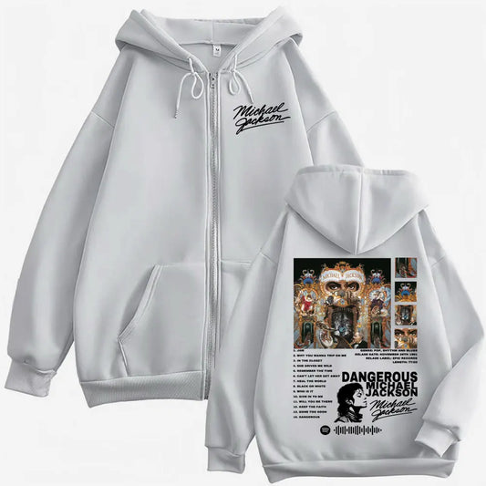 Michael Jackson King of Pop Cover Zip Up Hoodies Men Women High Quality Jacket Sweatshirt Fashion Oversized Zipper Pullover Coat