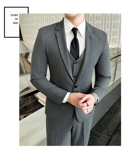 2025 High-Quality Wedding Suit Three-Piece Set Striped Business Casual Fashion Vest Trousers Ensemble Handsome Boutique Trend