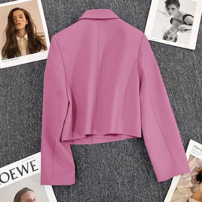 Lucyever Cropped Blazer Jacket Women Korean Fashion Double-Breasted Suit Coat 2024 Autumn New Casual Simple Office Lady Blazers