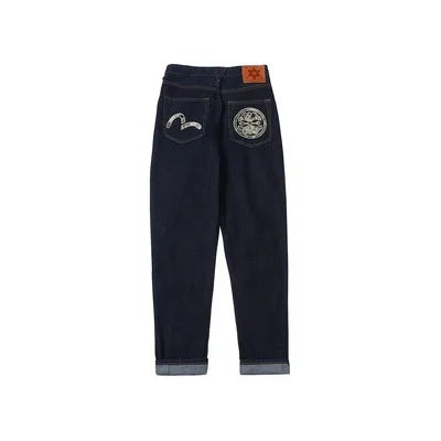 Japanese Handmade Embroidered Jeans Men's Pure Cotton Straight Tube Hip-Hop Popular Slim Red Ears Show Thin Trousers Devil
