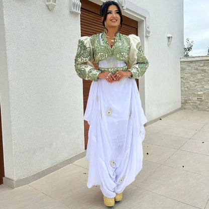 Temperament V-Neck Long Sleeves Homecoming Dresses Customized Evening Dress Luxury Crystal Beading Bespoke Occasion Gowns