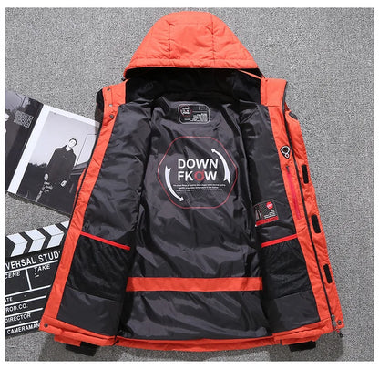Winter White Duck Down Jacket Men Travel Hiking Thicken Warm Hooded Puffer Jackets Windproof Overcoat Down Coat Male Clothing