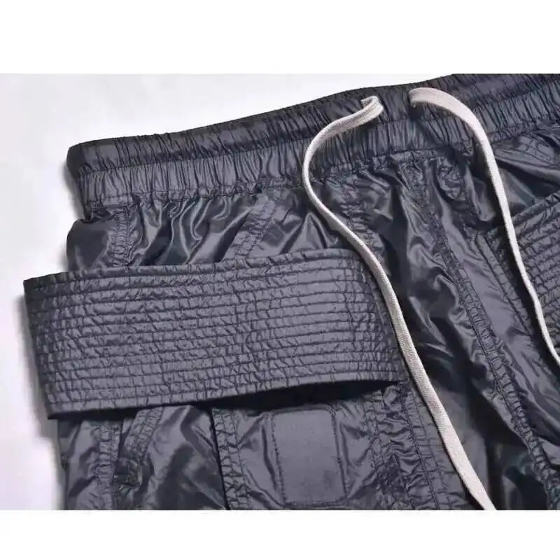Dark Style Double Ring Fharem Knee Legnth Pants Summer High Street Fashion Drawstring Loose Fit Black Men 's Shorts 12C1243