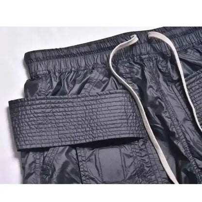Dark Style Double Ring Fharem Knee Legnth Pants Summer High Street Fashion Drawstring Loose Fit Black Men 's Shorts 12C1243