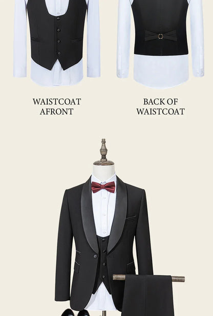 Men's Suit Black Collar Formal Dress Wedding Three-Piece Suit Orthodox Suit Vest Pants