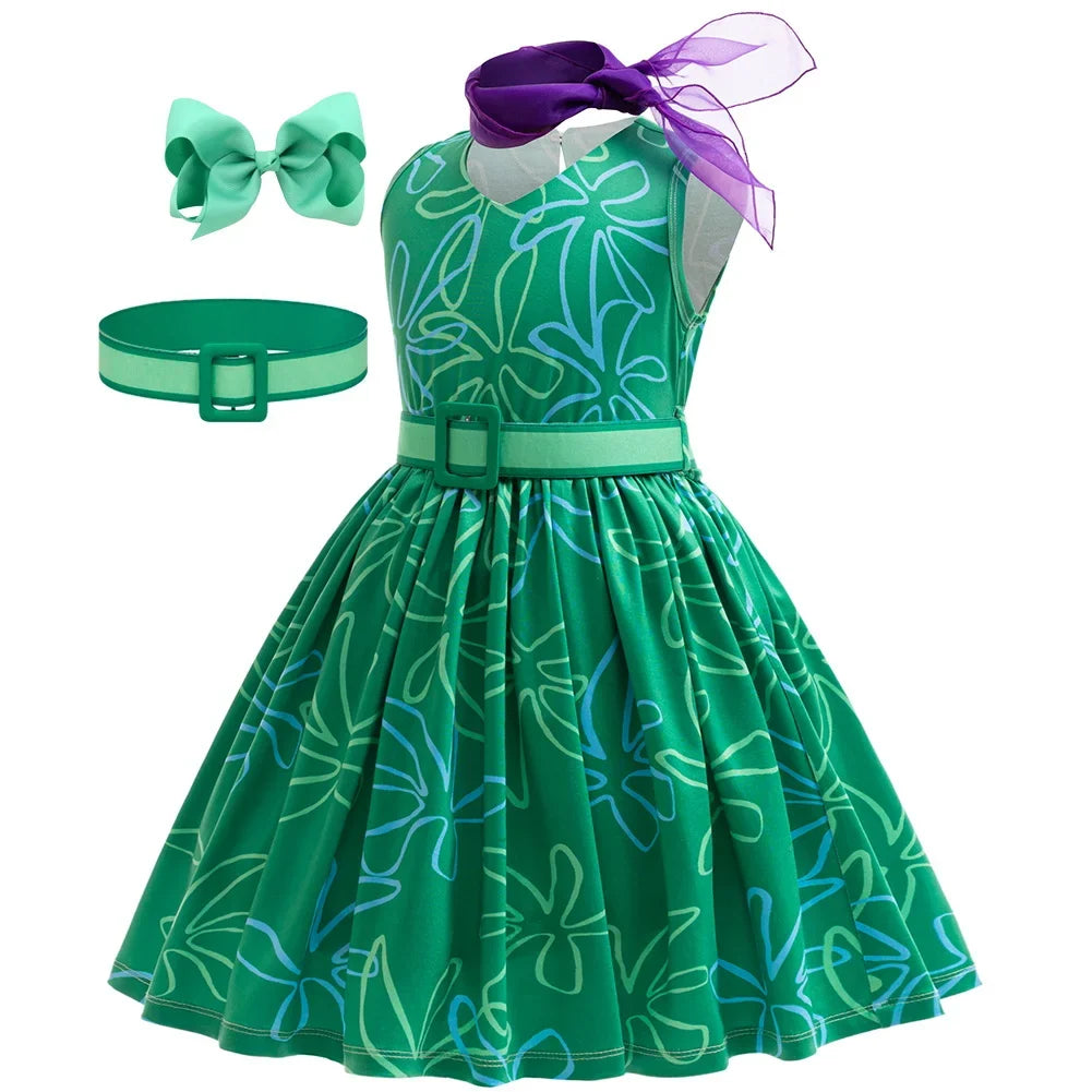 Girls Inside Out Disgust Cosplay Halloween Costumes Birthday Party Dresses Children's Role-playing Christmas Carnival Clothing