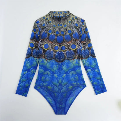 One Piece Sun Protection Swimwear 2026 Women Long Sleeved Print Swimsuit Female Sports Bathers Swimming Bodysuit Beach купальник