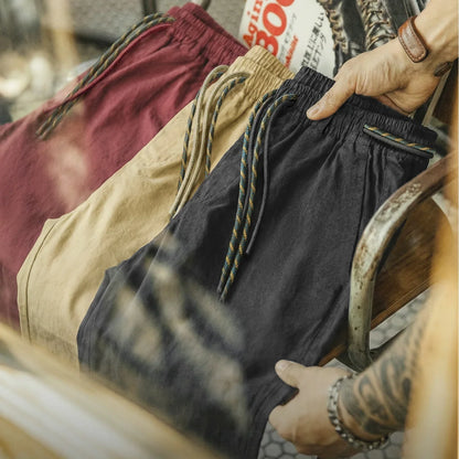 Men's Field Cargo Pants Lightweight Nylon Straight Leg Tactical Workwear Casual  Elastic Waist Trousers for Spring Summer