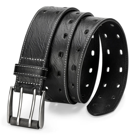 Men Classic Double Prong Belt Fashion Casual Heavy Duty Work Faux Leather Belts For Jeans Pants