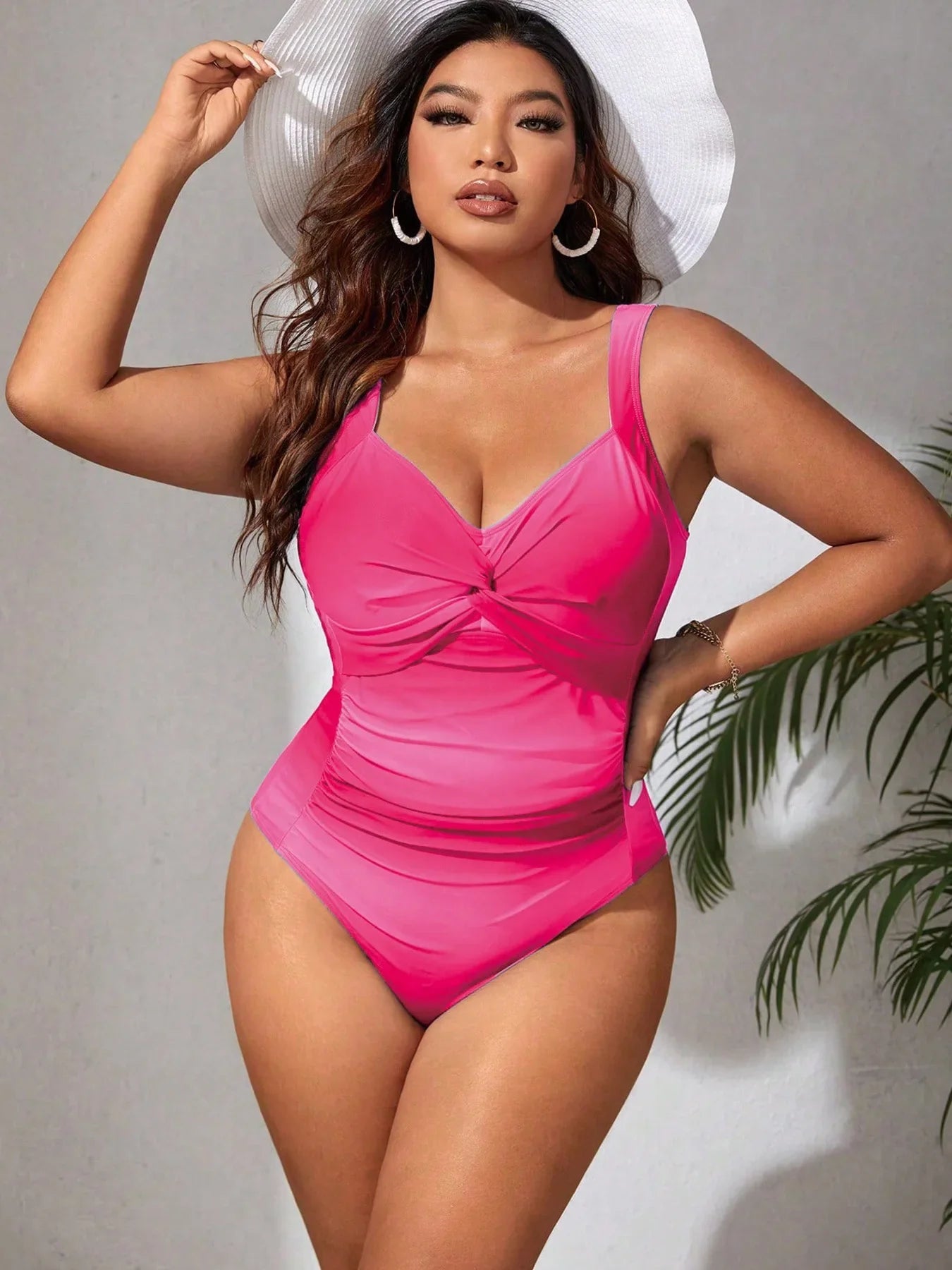 2026 Blue Gradient Plus Size Swimwear Women Strapped Push Up Large One Piece Swimsuit Summer Beach Chubby Bathing Suit