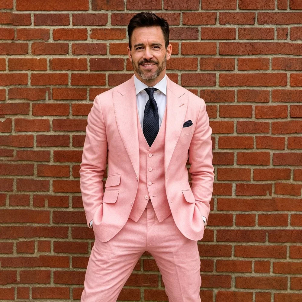 3 Pieces Linen Men Suits Custom Made Tuxedo Separates Blazer with Vest Pants For Summer Party Beach Wedding Guest Suit for Man
