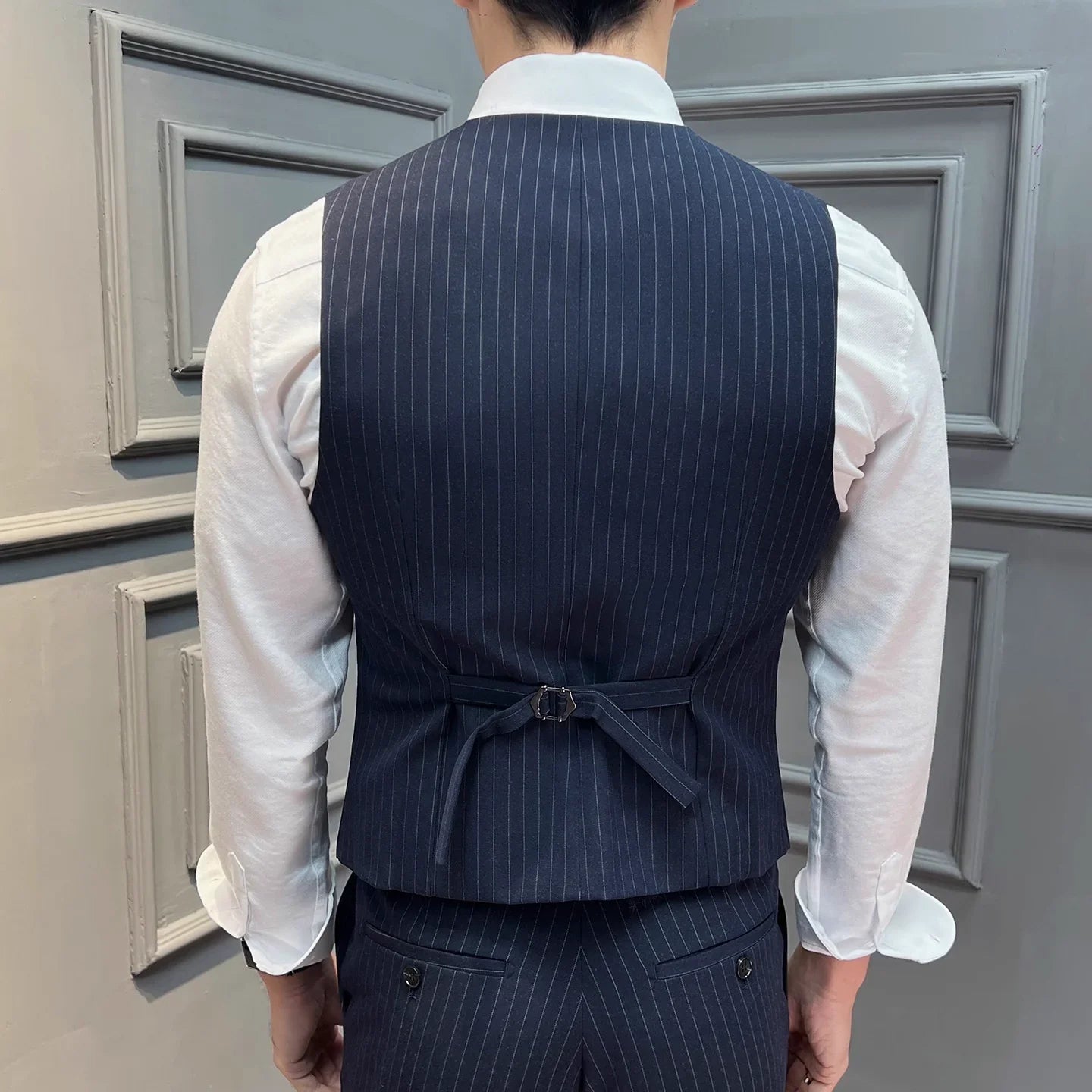 5XL-M( Vest + Pants) High-end Brand stripe Suit Vest 2 pieces Men Luxury Fashion Groom Wedding Vest Set Male Club Party Clothing