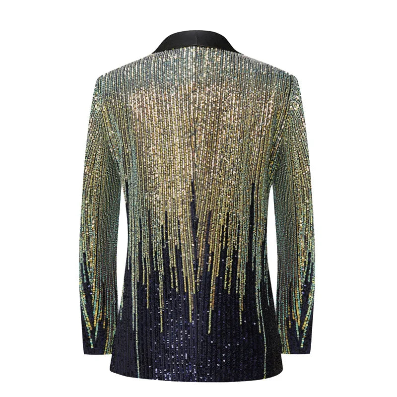 New Men's Luxury Sequin Suit Jacket Single Button Slim Fit Male Wedding Prom Party Bar KTV Stage Performance Dress Blazer