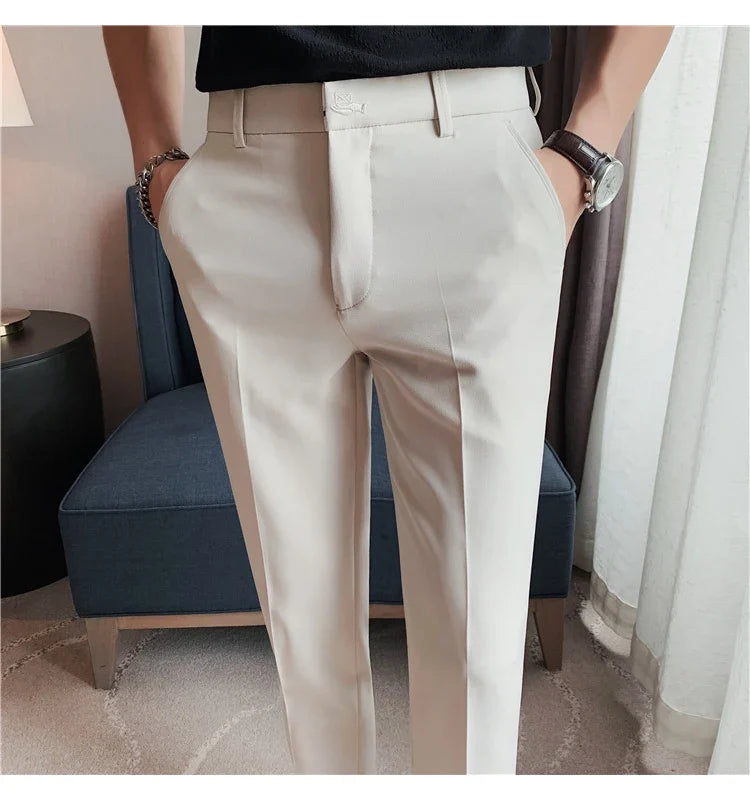 High Quality British Style Business Casual Pants Men's Spring Summer Solid Color Slim Fit Formal Wear Suit Pants Men Clothing