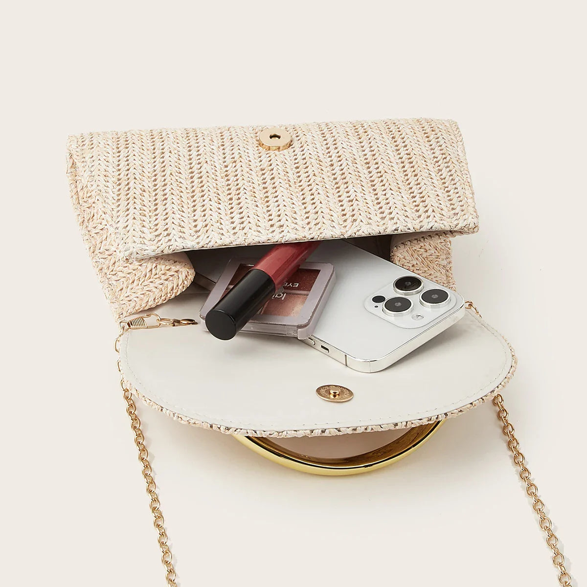 Women's Woven Clutch Bag with Flap, Stylish Handle, Detachable Shoulder Strap, Simple Solid Color, Wedding Season, Party, Prom, Gathering, Envelope Bag, Flap Bag, Summer Beach, Holiday Essential, Vacation Season, Solid Color,