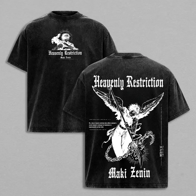 Zenin Maki Print T-shirt Jujutsu Kaisen Anime Clothing Men Women Cotton Tshirts Vintage Washed Tee Harajuku Oversized T Shirt