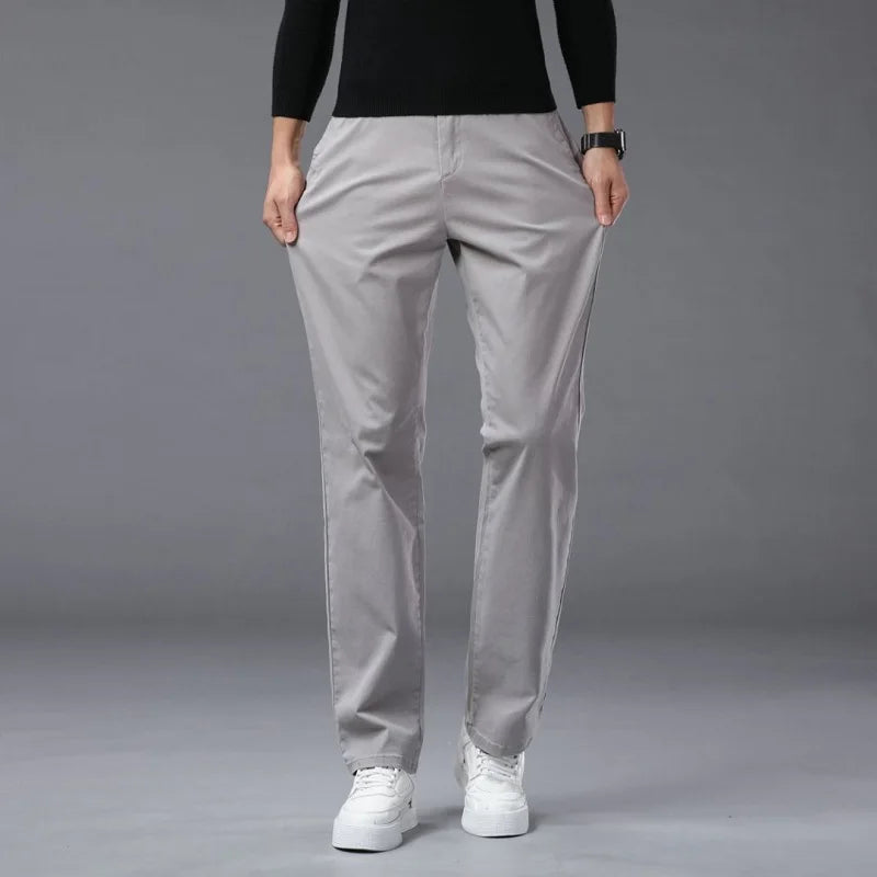 190 Cm Tall Men's Pants Summer Straight Chino Trouser Male Stretch Cotton Office Work Extra Long Leg Length 115 110cm Lengthed
