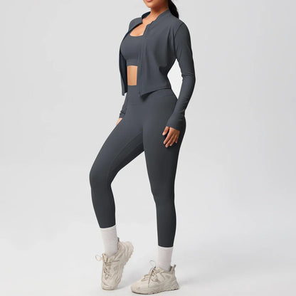 3pcs Sportswear Yoga Set Gym Sports Bra Zipper Jacket Leggings Clothes Sportswear Yoga Suits For Women Fitness Set Tracksuit