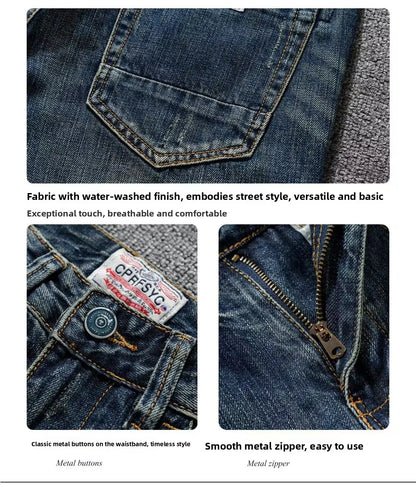 Spring Autumn Trendy Vintage Washed Jeans Men's Loose Straight Leg Fashionable Youth Casual Cotton Denim Anti-Bacterial