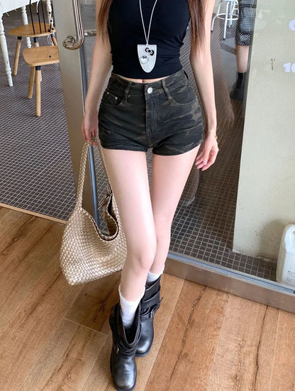 Camouflage Denim Shorts for Women Ultra-Short High-Waisted Slimming Short Jeans Female Y2K Streetwear Sexy Tights Hot Shorts