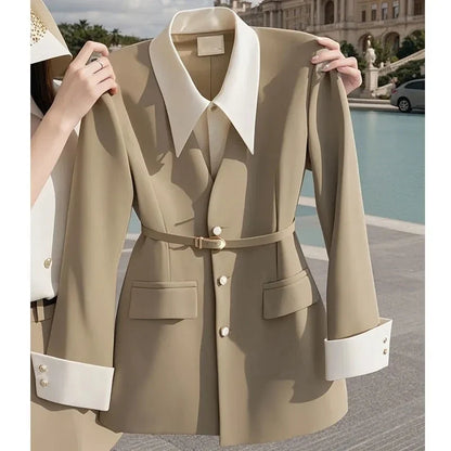 Women's Suit Coat 2025 Spring Autumn Advanced Popular Ladies  Blazer Jacket Casual Fake Two Items Temperament Lady Outerwear