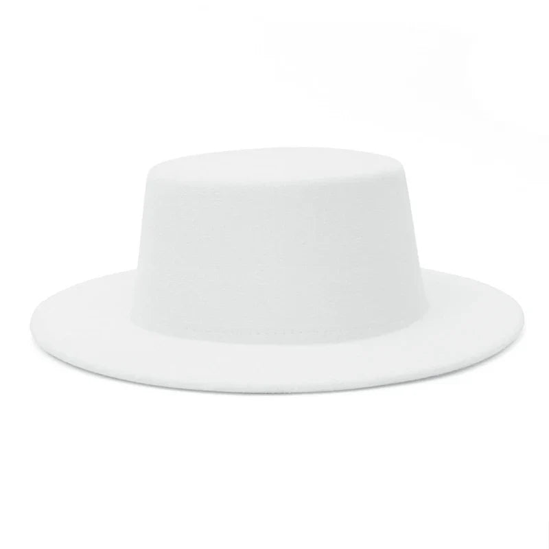 Elegant Wide Brim Fedora Hat for Women Men Flat Top Boater Hat Belt Buckle Fedoras Church Panama Hats
